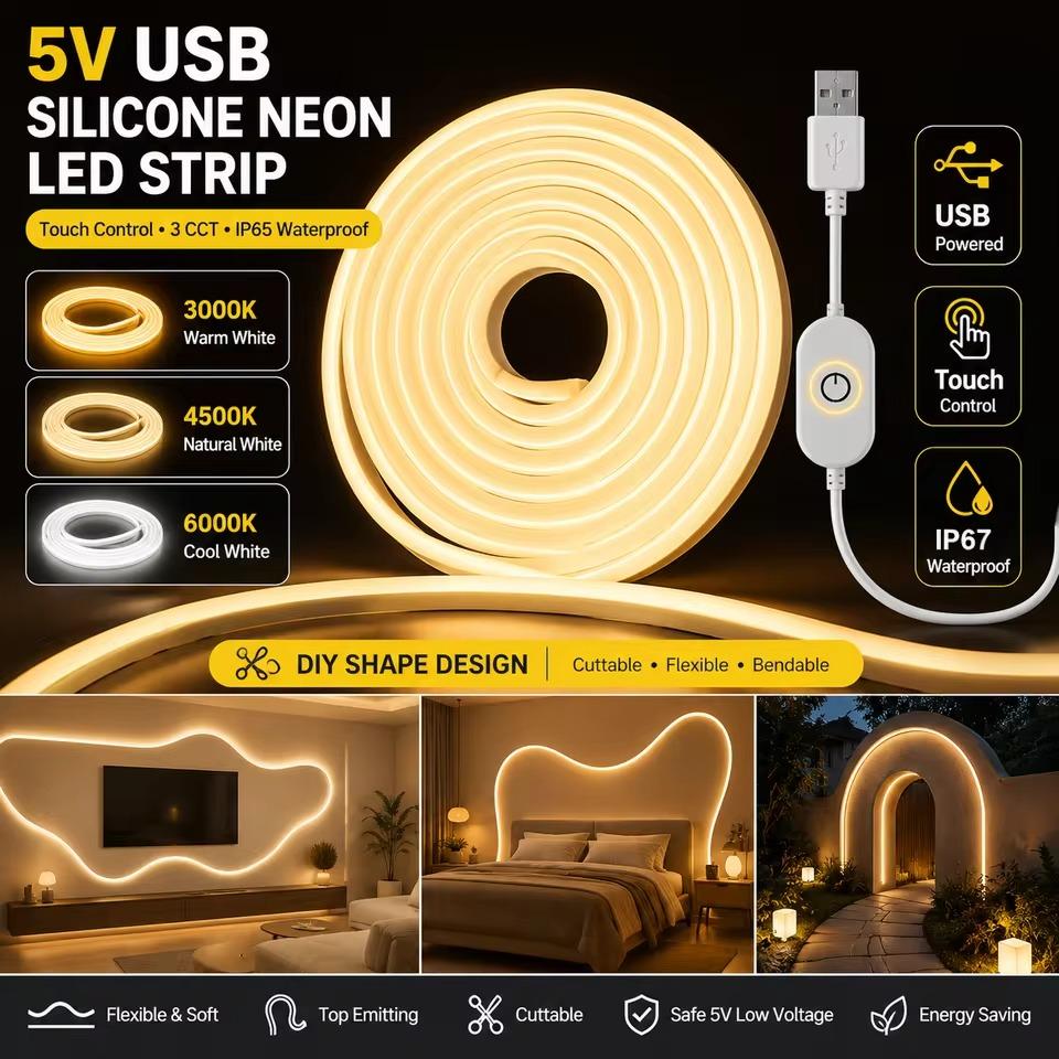 Lighting Bolt Decor - Silikonowa taśma LED USB, elastyczna, giętka,
