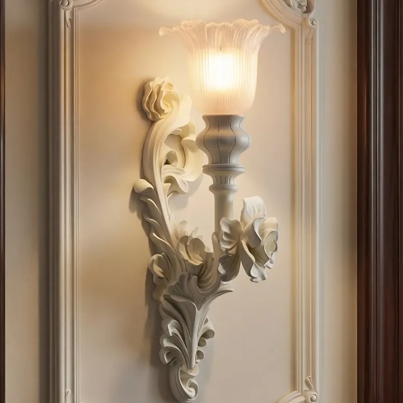 Foyer Lighting Wall Decor - Francuskie Klasyczne Róże Reliefowe Lampy Ścienne