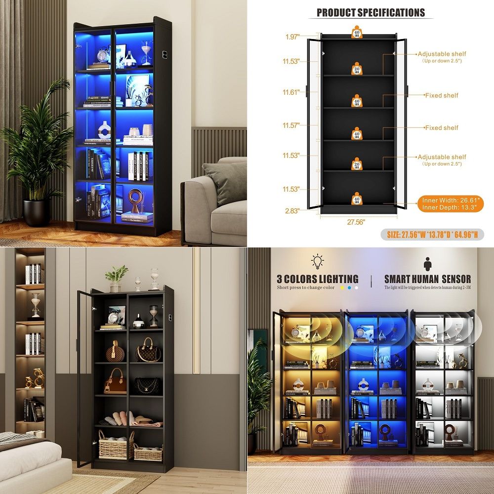 Lighting & Home Decor Studio Photos - Witryna z regulowanymi półkami, wysoka biblioteczka