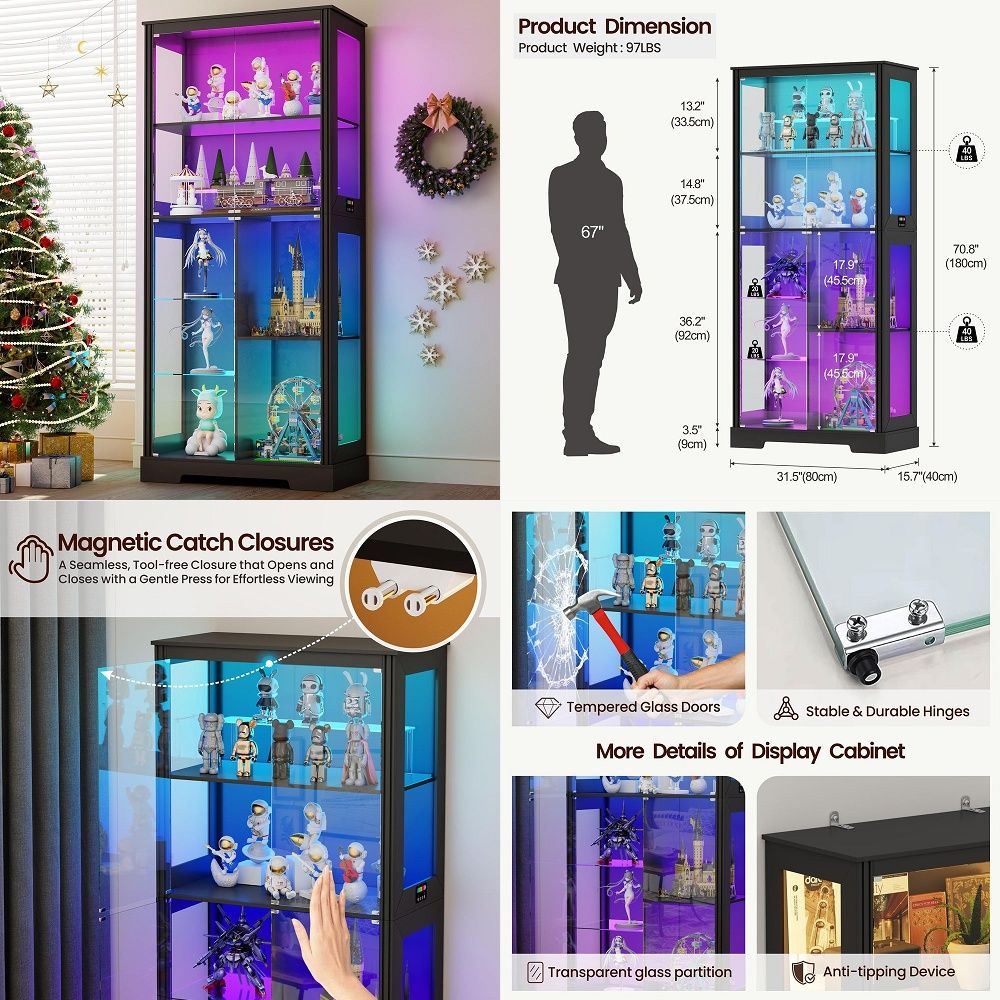 Lighting & Home Decor Studio Photos - Podświetlana narożna witryna ekspozycyjna, drewniana, z