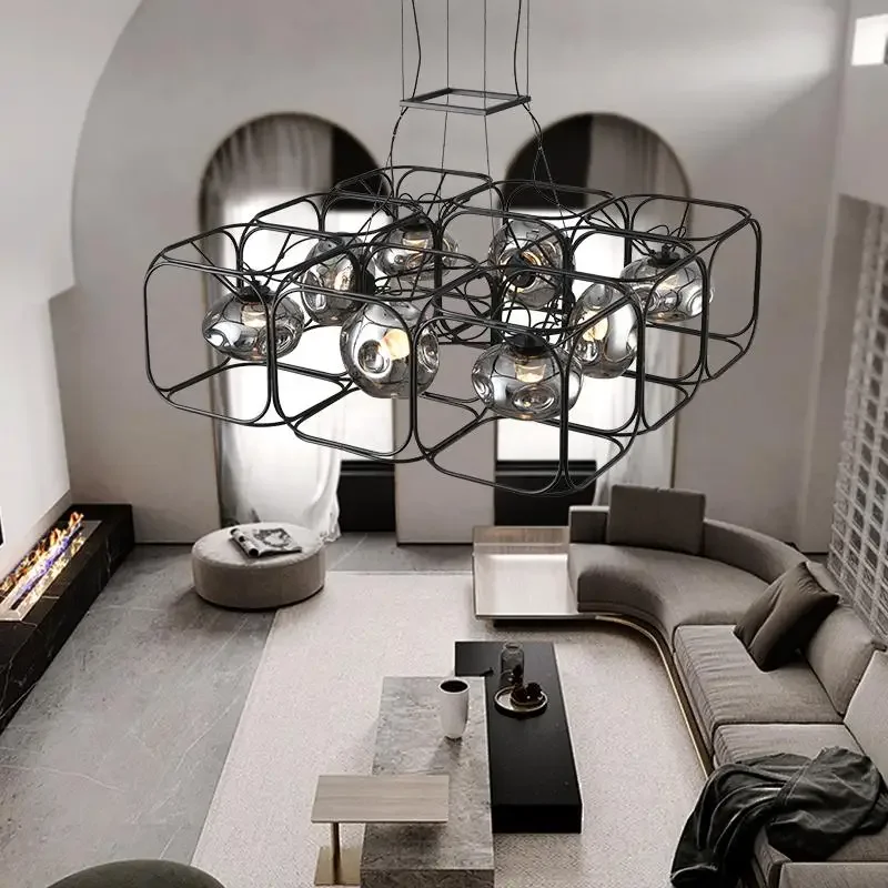 Geometric Lamp Shade - Vintage Geometryczna Metalowa Oprawa Szara Szklana