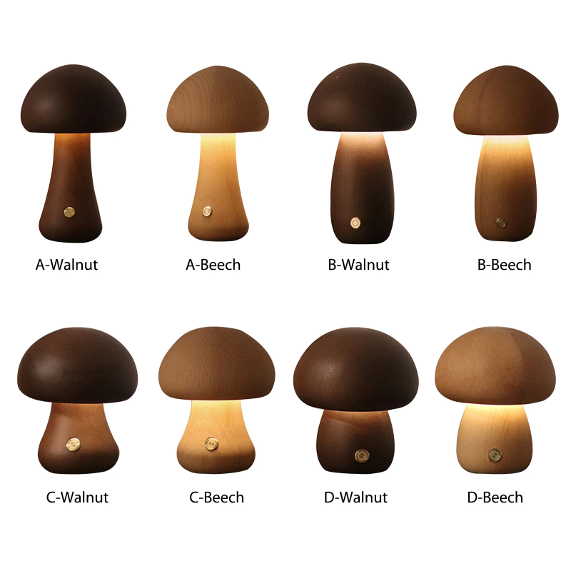 Mushroom Table Lamp - Śliczna lampka nocna LED Mushroom Drewniana