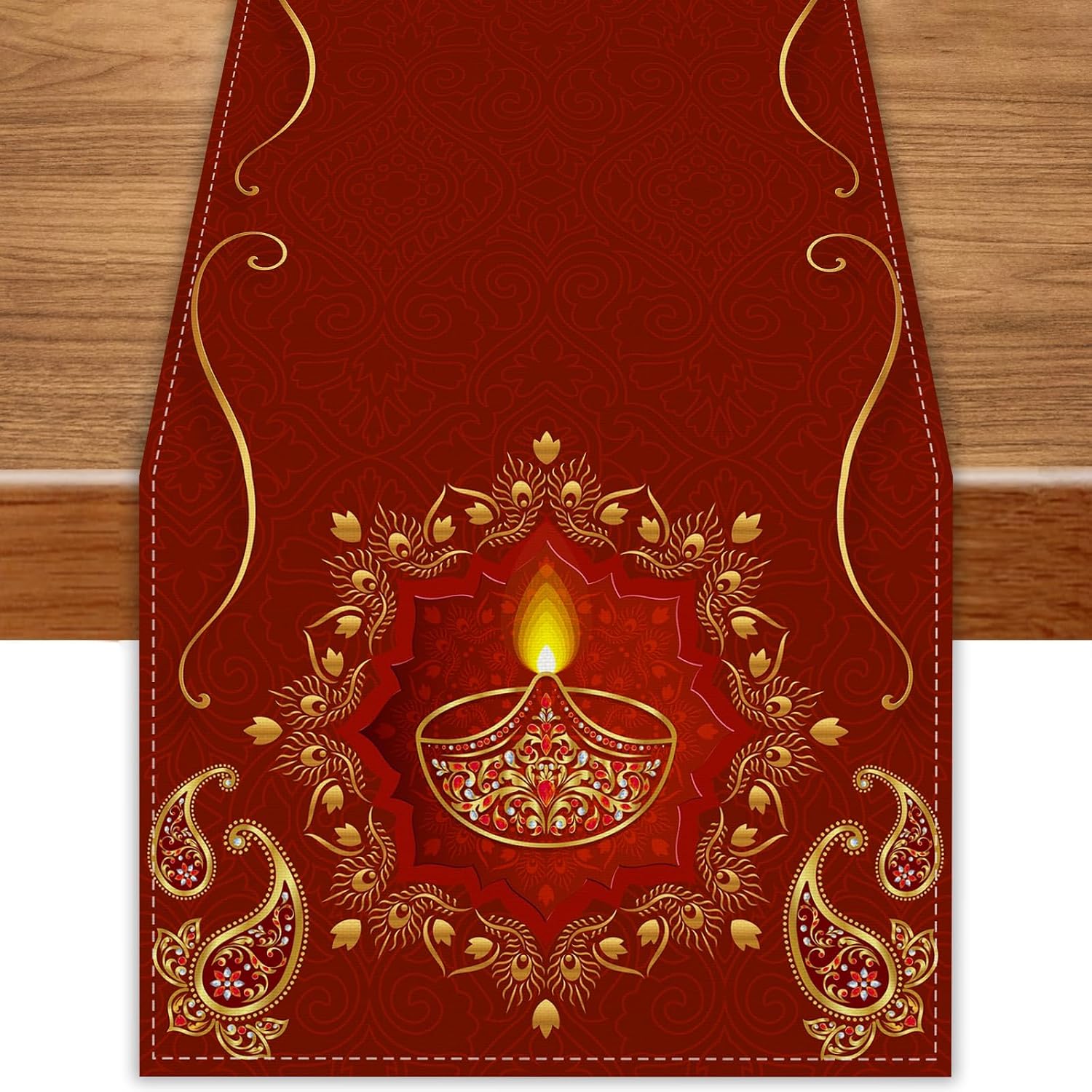 Lighting Decoration For Diwali - Szczęśliwego Diwali! Lniany bieżnik na stół,