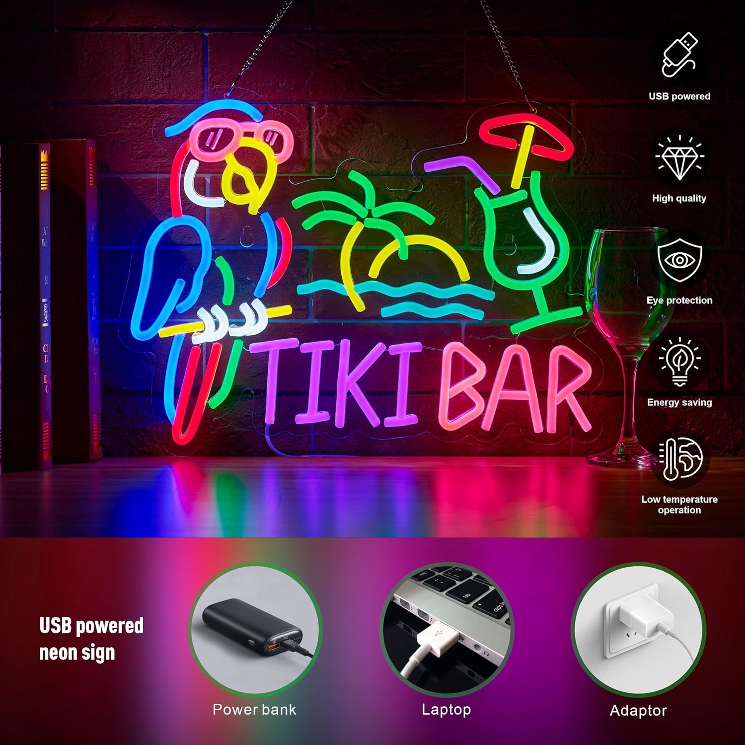 Neonowy Znak Tiki Bar Papuga P – Lighting Tree Decor recenzja i cena
